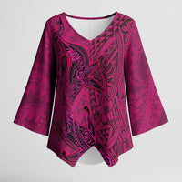 Hawaiian Whales Polynesian Art Motifs Kimono Sleeve Blouse Pink Color LT03 Female Pink - Polynesian Pride