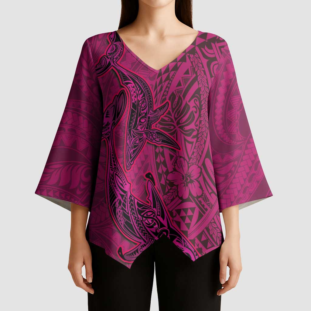 Hawaiian Whales Polynesian Art Motifs Kimono Sleeve Blouse Pink Color LT03 - Polynesian Pride