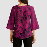 Hawaiian Whales Polynesian Art Motifs Kimono Sleeve Blouse Pink Color LT03 - Polynesian Pride