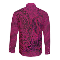 Hawaiian Whales Polynesian Art Motifs Long Sleeve Button Shirt Pink Color LT03 - Polynesian Pride