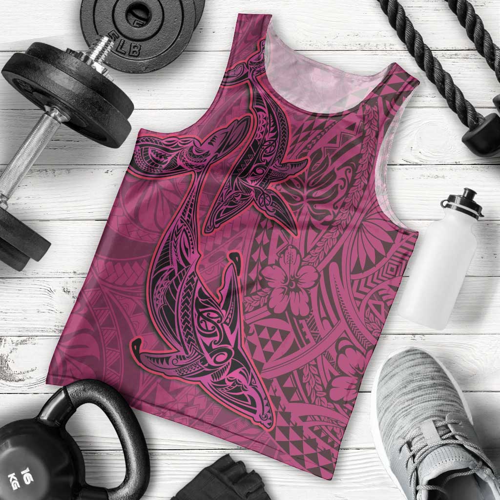 Hawaiian Whales Polynesian Art Motifs Men Tank Top Pink Color - Polynesian Pride