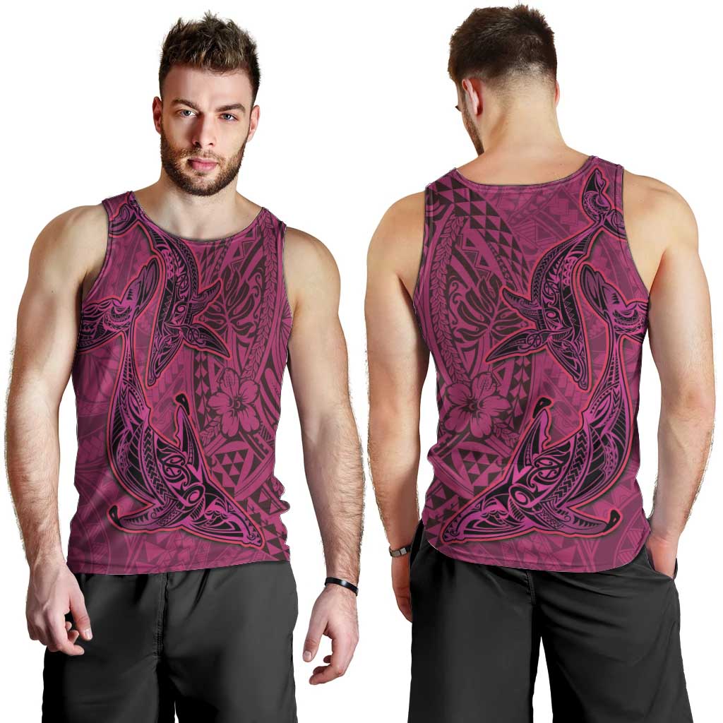 Hawaiian Whales Polynesian Art Motifs Men Tank Top Pink Color - Polynesian Pride