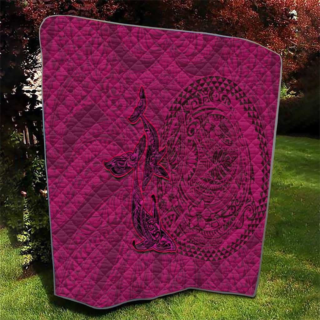 Hawaiian Whales Polynesian Art Motifs Quilt Pink Color - Polynesian Pride