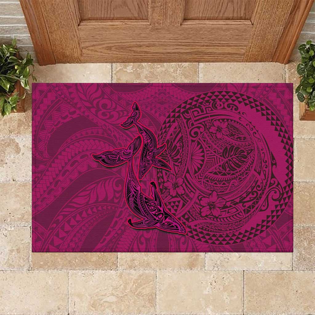 Hawaiian Whales Polynesian Art Motifs Rubber Doormat Pink Color LT03 Pink - Polynesian Pride
