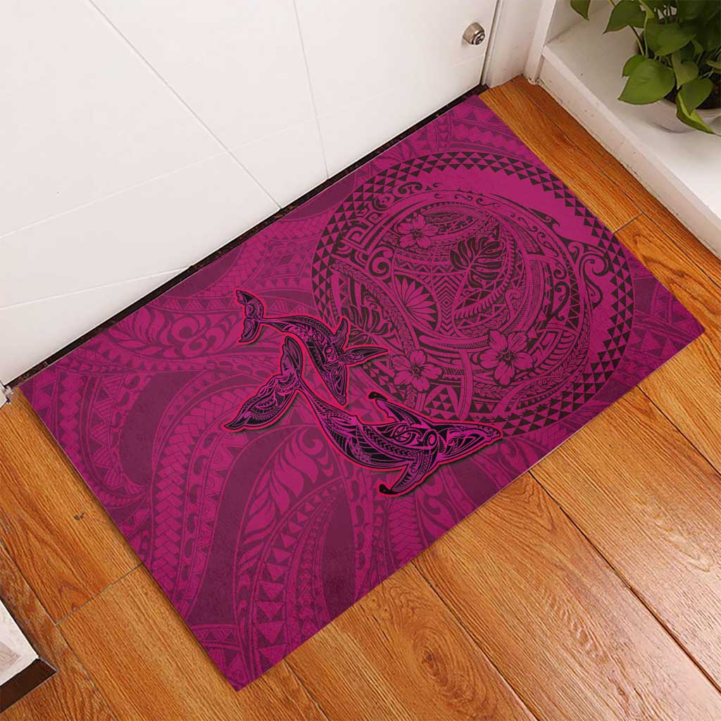 Hawaiian Whales Polynesian Art Motifs Rubber Doormat Pink Color LT03 - Polynesian Pride