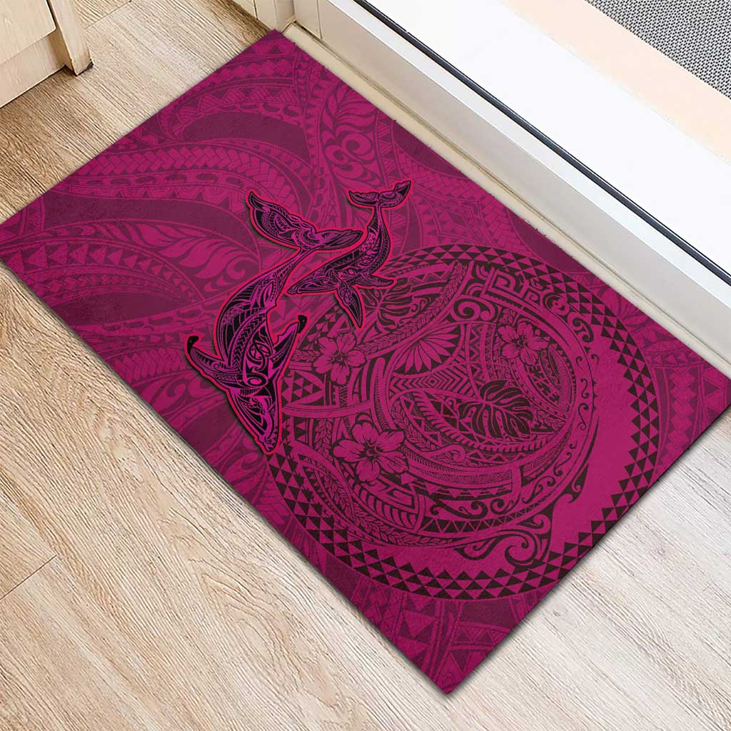 Hawaiian Whales Polynesian Art Motifs Rubber Doormat Pink Color LT03 - Polynesian Pride