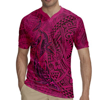 Hawaiian Whales Polynesian Art Motifs Rugby Jersey Pink Color - Polynesian Pride