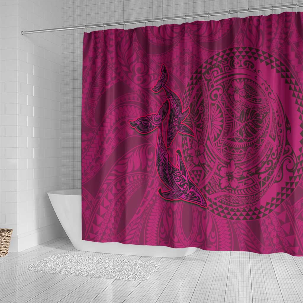 Hawaiian Whales Polynesian Art Motifs Shower Curtain Pink Color - Polynesian Pride