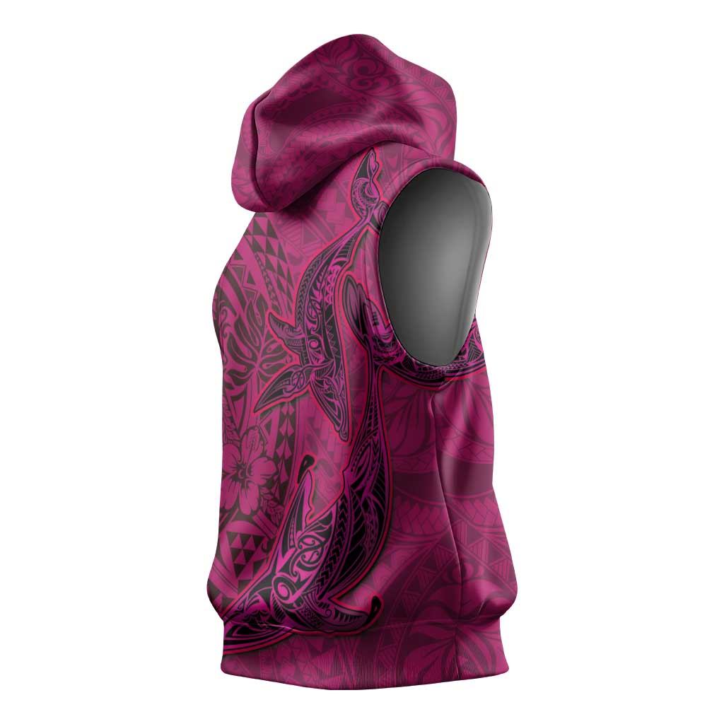 Hawaiian Whales Polynesian Art Motifs Sleeveless Hoodie Pink Color LT03 - Polynesian Pride