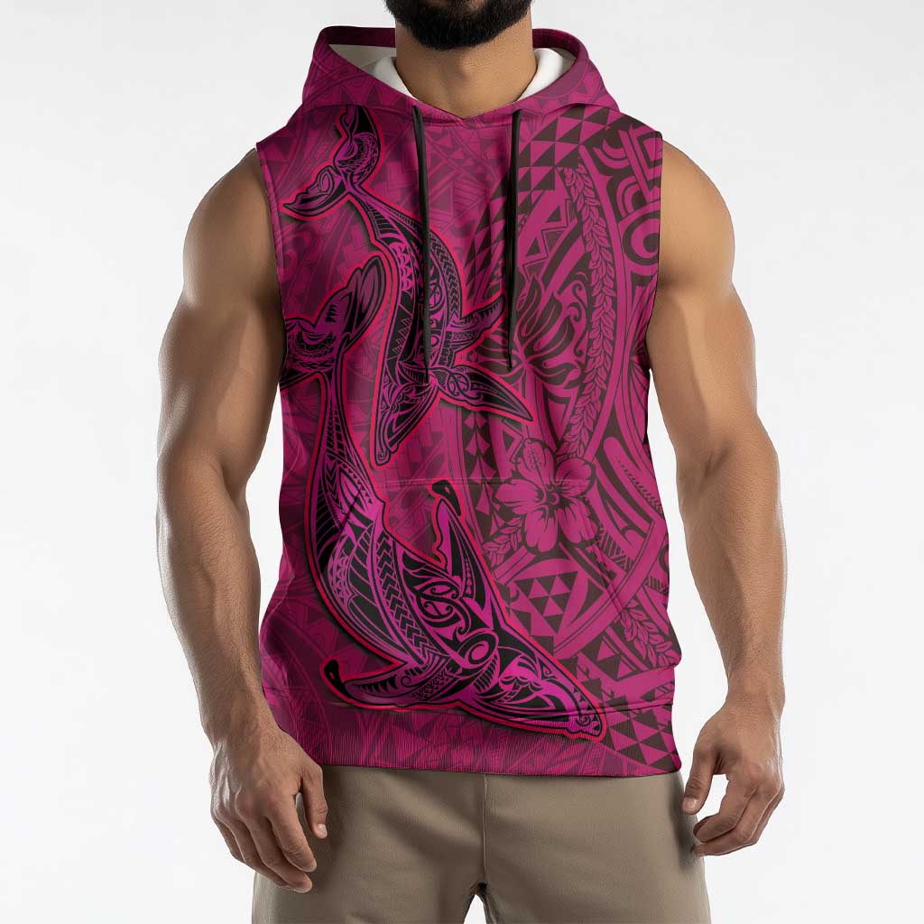 Hawaiian Whales Polynesian Art Motifs Sleeveless Hoodie Pink Color LT03 - Polynesian Pride