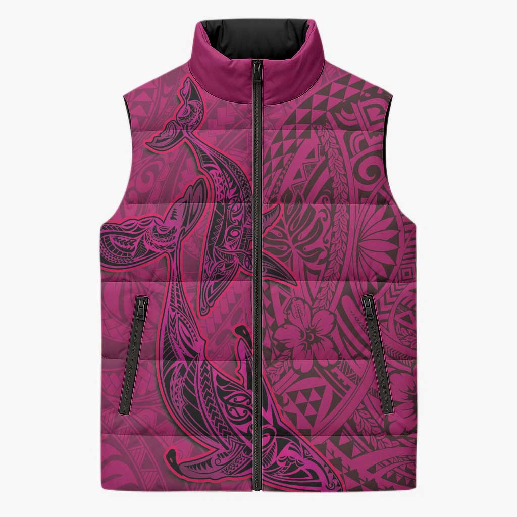 Hawaiian Whales Polynesian Art Motifs Sleeveless Puffer Jacket Pink Color LT03 Unisex Pink - Polynesian Pride