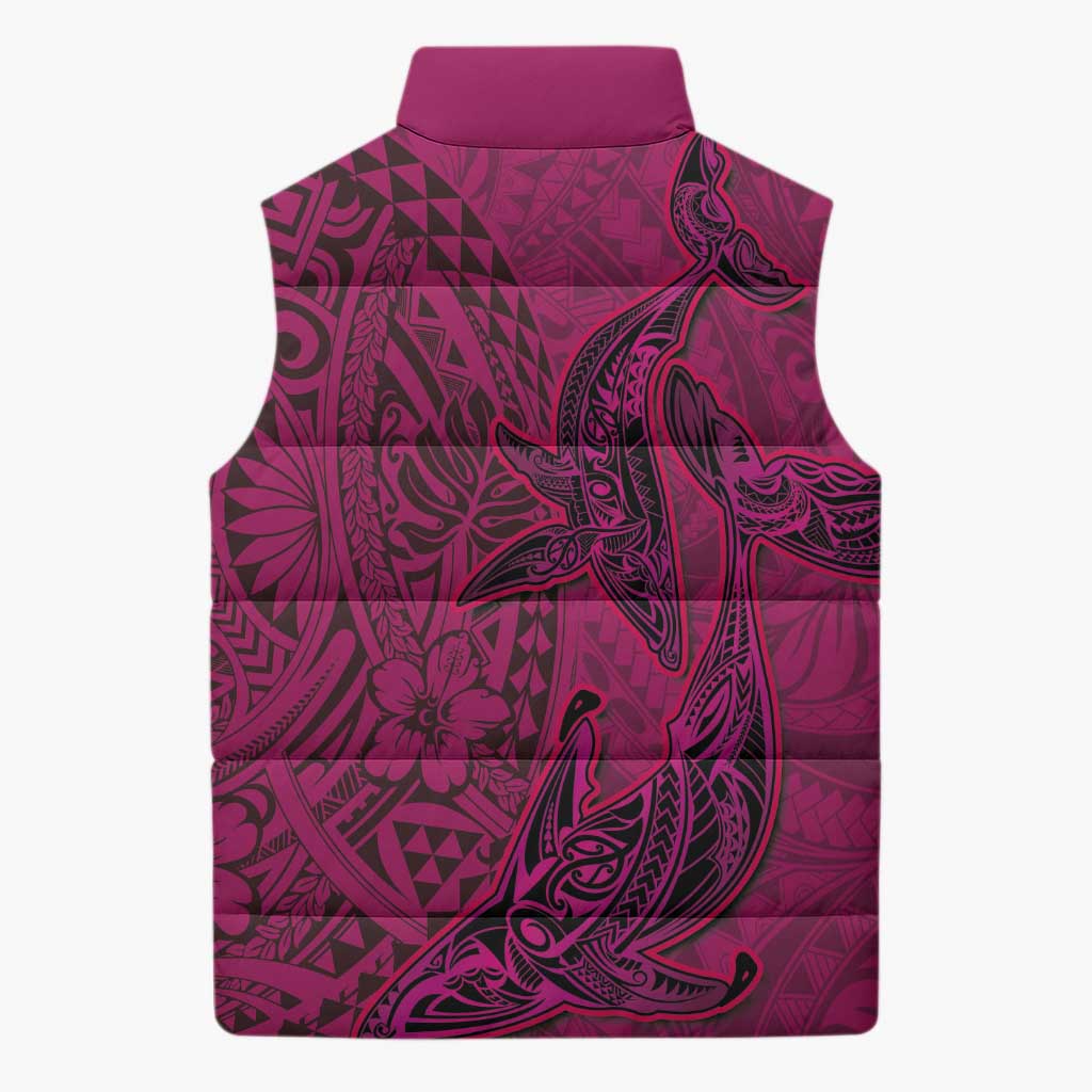 Hawaiian Whales Polynesian Art Motifs Sleeveless Puffer Jacket Pink Color LT03 - Polynesian Pride