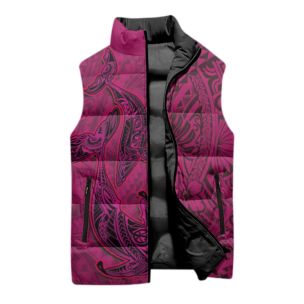 Hawaiian Whales Polynesian Art Motifs Sleeveless Puffer Jacket Pink Color LT03 - Polynesian Pride