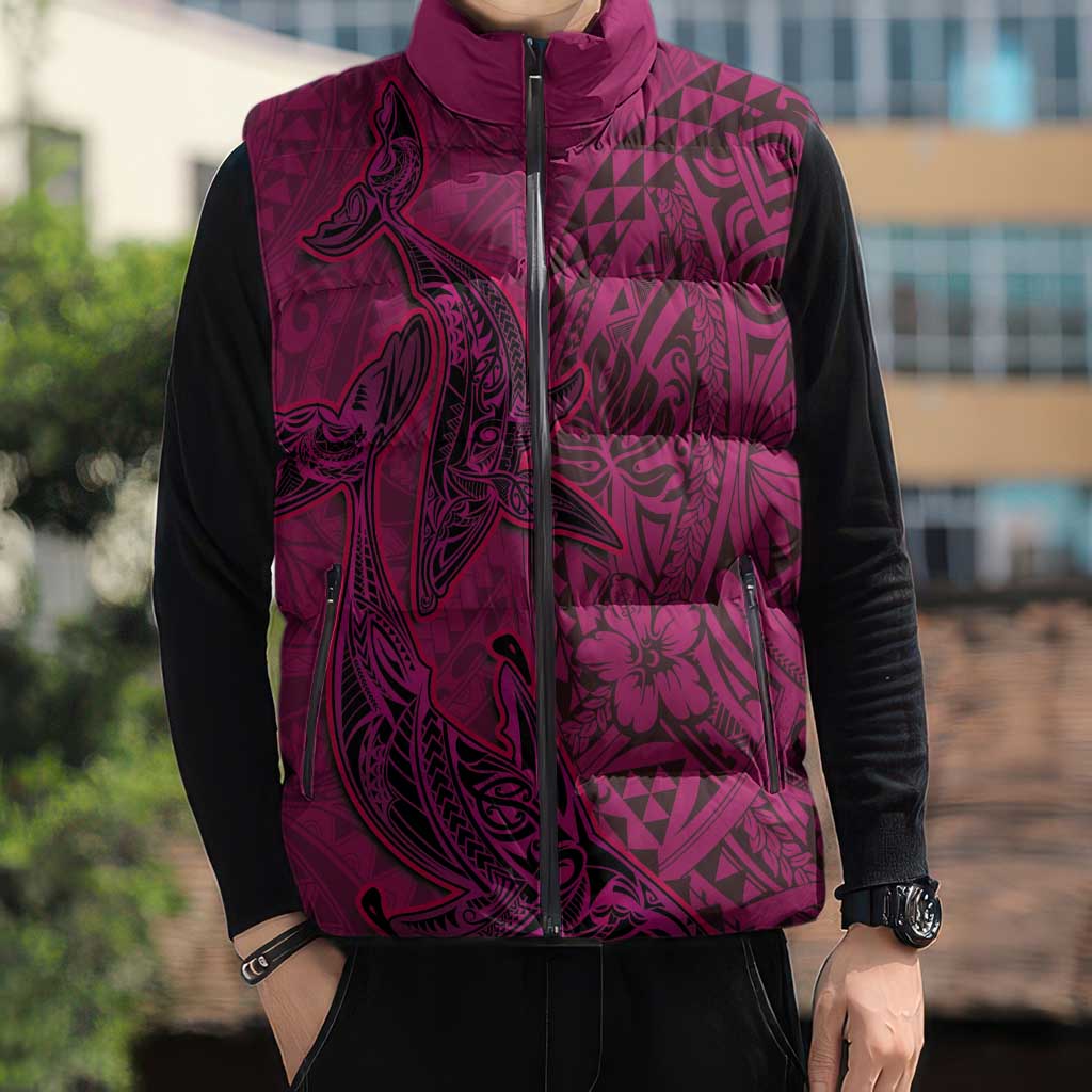 Hawaiian Whales Polynesian Art Motifs Sleeveless Puffer Jacket Pink Color LT03 - Polynesian Pride