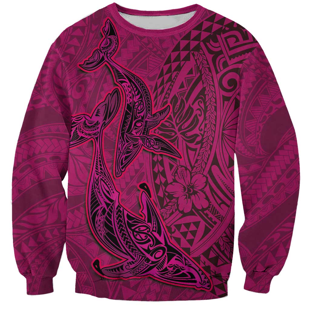 Hawaiian Whales Polynesian Art Motifs Sweatshirt Pink Color LT03 Unisex Pink - Polynesian Pride