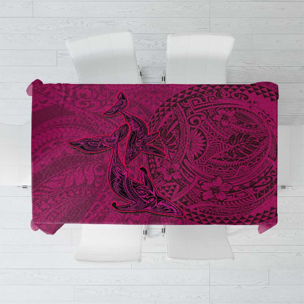 Hawaiian Whales Polynesian Art Motifs Tablecloth Pink Color - Polynesian Pride