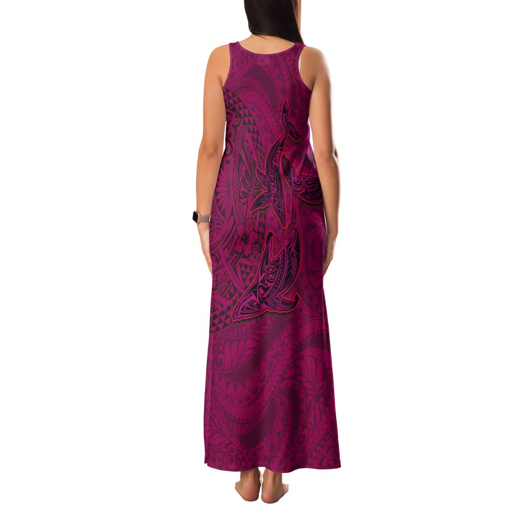 Hawaiian Whales Polynesian Art Motifs Tank Maxi Dress Pink Color - Polynesian Pride