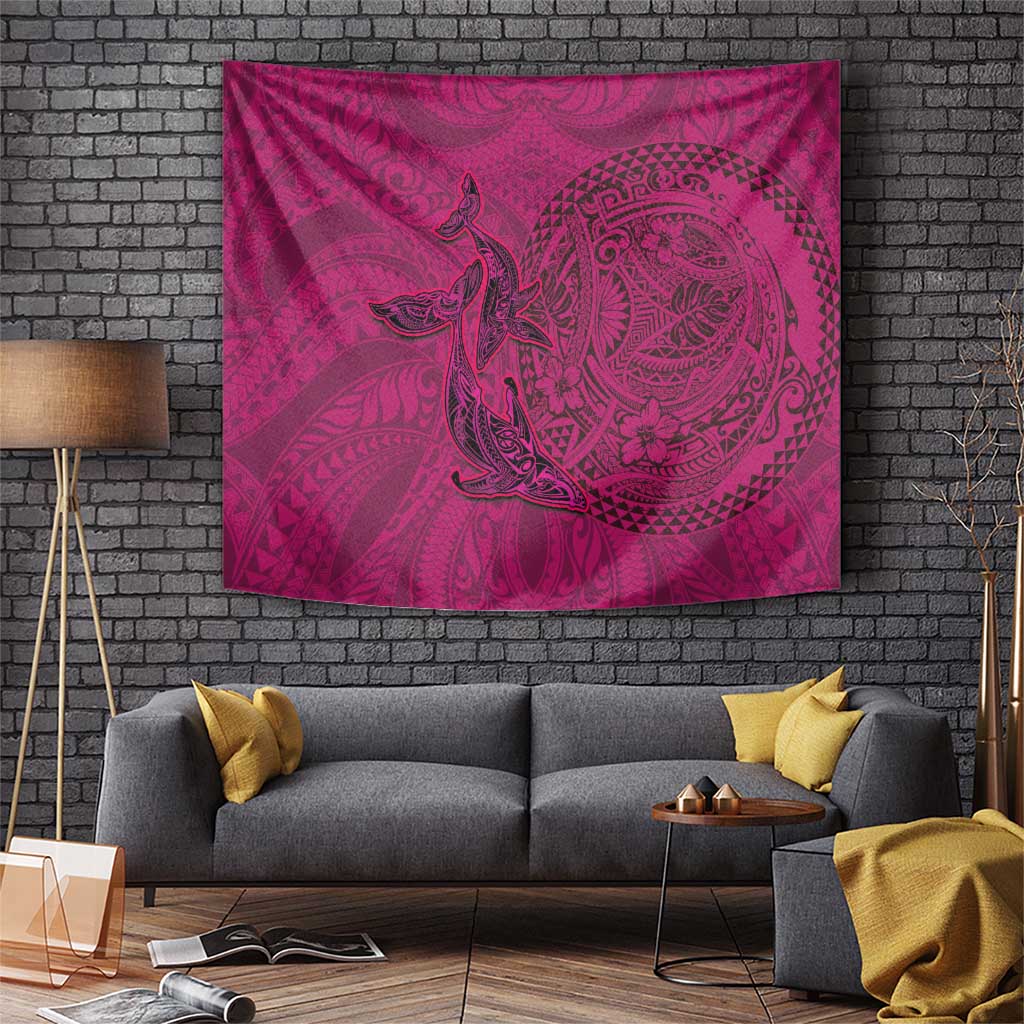 Hawaiian Whales Polynesian Art Motifs Tapestry Pink Color - Polynesian Pride