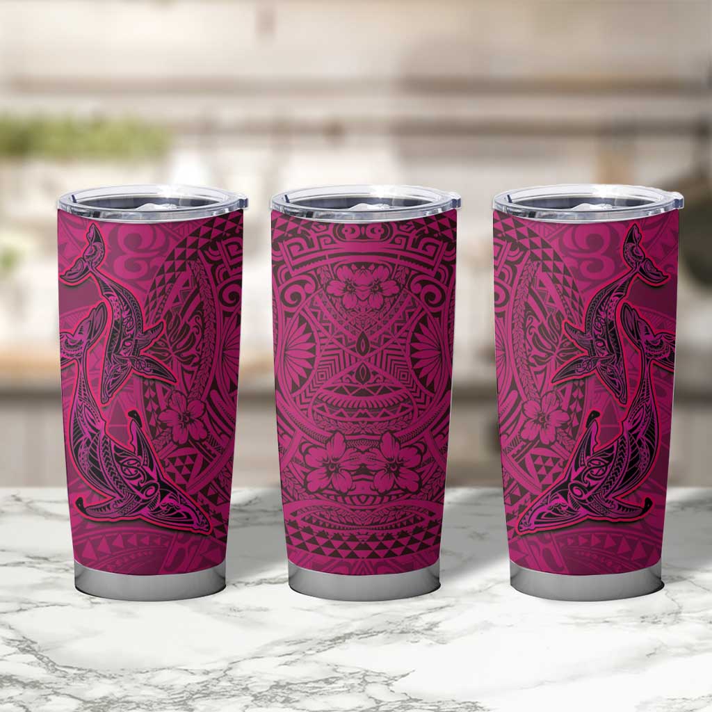 Hawaiian Whales Polynesian Art Motifs Tumbler Cup Pink Color - Polynesian Pride