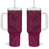 Hawaiian Whales Polynesian Art Motifs Tumbler With Handle Pink Color - Polynesian Pride