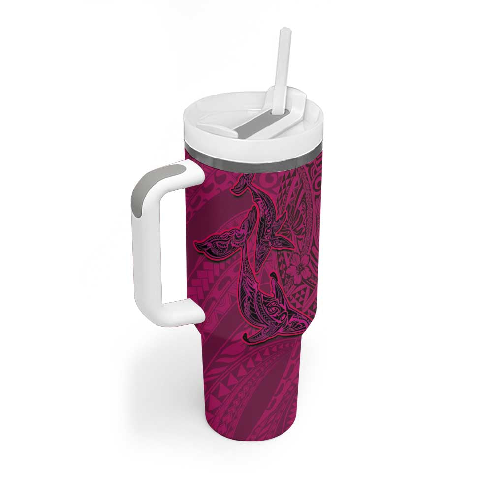 Hawaiian Whales Polynesian Art Motifs Tumbler With Handle Pink Color - Polynesian Pride