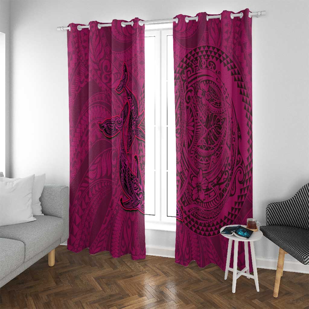 Hawaiian Whales Polynesian Art Motifs Window Curtain Pink Color - Polynesian Pride