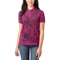 Hawaiian Whales Polynesian Art Motifs Women Polo Shirt Pink Color - Polynesian Pride