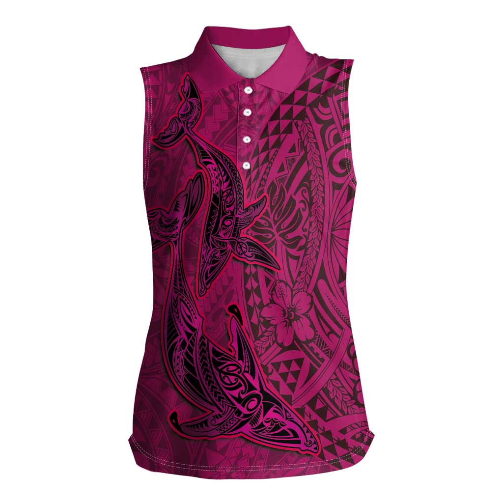 Hawaiian Whales Polynesian Art Motifs Women Sleeveless Polo Shirt Pink Color LT03 Female Pink - Polynesian Pride