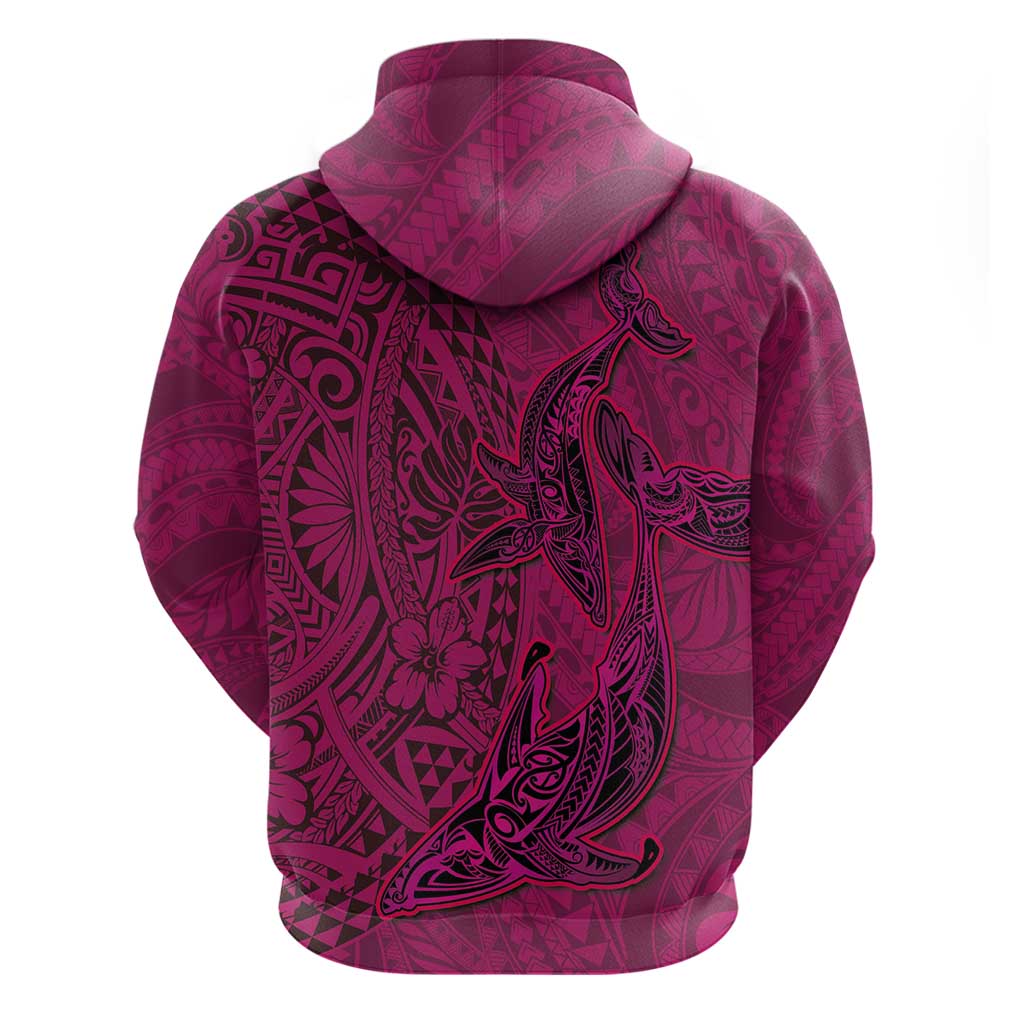 Hawaiian Whales Polynesian Art Motifs Zip Hoodie Pink Color - Polynesian Pride