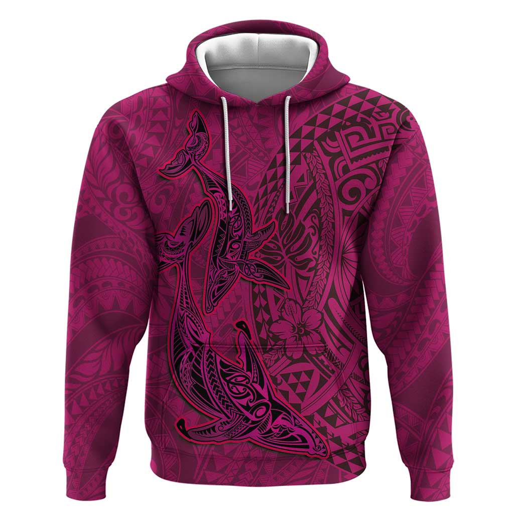 Hawaiian Whales Polynesian Art Motifs Zip Hoodie Pink Color - Polynesian Pride