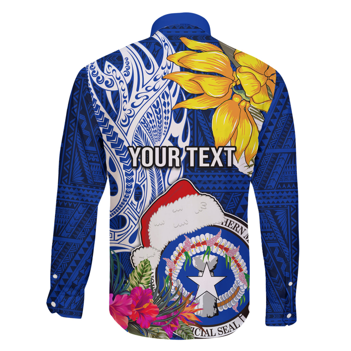 Custom Northern Mariana Islands Christmas Family Matching Short Sleeve Bodycon Dress and Hawaiian Shirt Funny Santa Hug Latte Stone Ylang-ylang and Polynesia Pattern Blue LT03 - Polynesian Pride