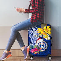 Custom Northern Mariana Islands Christmas Luggage Cover Funny Santa Hug Latte Stone Ylang-ylang and Polynesia Pattern Blue LT03 - Polynesian Pride