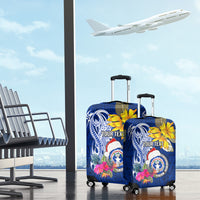 Custom Northern Mariana Islands Christmas Luggage Cover Funny Santa Hug Latte Stone Ylang-ylang and Polynesia Pattern Blue LT03 - Polynesian Pride