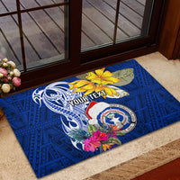Custom Northern Mariana Islands Christmas Rubber Doormat Funny Santa Hug Latte Stone Ylang-ylang and Polynesia Pattern Blue LT03 - Polynesian Pride