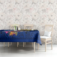 Custom Northern Mariana Islands Christmas Tablecloth Funny Santa Hug Latte Stone Ylang-ylang and Polynesia Pattern Blue LT03 - Polynesian Pride