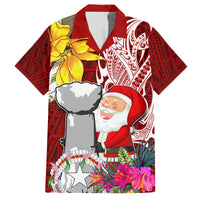 Custom Northern Mariana Islands Christmas Family Matching Long Sleeve Bodycon Dress and Hawaiian Shirt Funny Santa Hug Latte Stone Ylang-ylang and Polynesia Pattern Red LT03 Dad's Shirt - Short Sleeve Red - Polynesian Pride