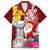 Custom Northern Mariana Islands Christmas Family Matching Long Sleeve Bodycon Dress and Hawaiian Shirt Funny Santa Hug Latte Stone Ylang-ylang and Polynesia Pattern Red LT03 Dad's Shirt - Short Sleeve Red - Polynesian Pride