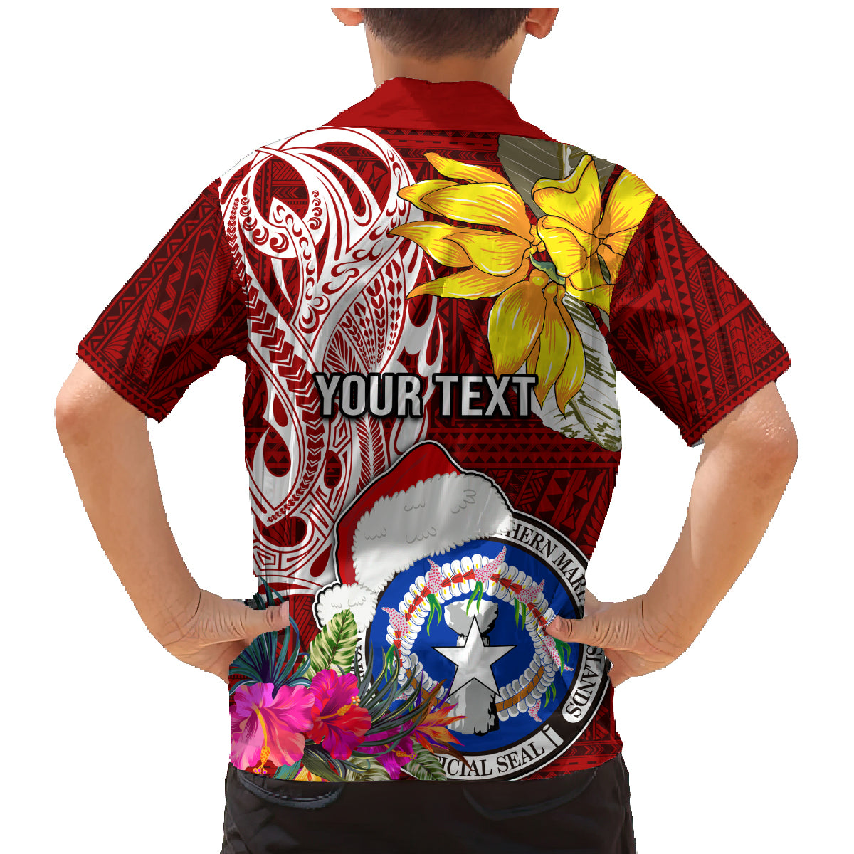 Custom Northern Mariana Islands Christmas Family Matching Mermaid Dress and Hawaiian Shirt Funny Santa Hug Latte Stone Ylang-ylang and Polynesia Pattern Red LT03 - Polynesian Pride