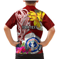 Custom Northern Mariana Islands Christmas Family Matching Mermaid Dress and Hawaiian Shirt Funny Santa Hug Latte Stone Ylang-ylang and Polynesia Pattern Red LT03 - Polynesian Pride