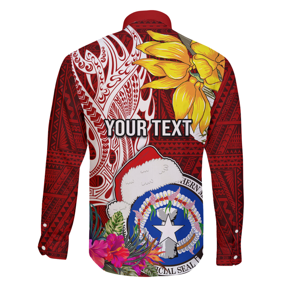 Custom Northern Mariana Islands Christmas Family Matching Puletasi Dress and Hawaiian Shirt Funny Santa Hug Latte Stone Ylang-ylang and Polynesia Pattern Red LT03 - Polynesian Pride