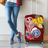 Custom Northern Mariana Islands Christmas Luggage Cover Funny Santa Hug Latte Stone Ylang-ylang and Polynesia Pattern Red LT03 - Polynesian Pride