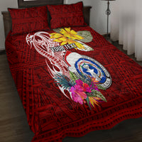 Custom Northern Mariana Islands Christmas Quilt Bed Set Funny Santa Hug Latte Stone Ylang-ylang and Polynesia Pattern Red LT03 - Polynesian Pride