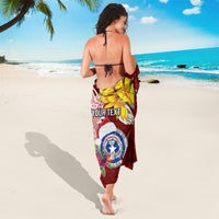 Custom Northern Mariana Islands Christmas Sarong Funny Santa Hug Latte Stone Ylang-ylang and Polynesia Pattern Red LT03 - Polynesian Pride