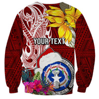 Custom Northern Mariana Islands Christmas Sweatshirt Funny Santa Hug Latte Stone Ylang-ylang and Polynesia Pattern Red LT03 - Polynesian Pride