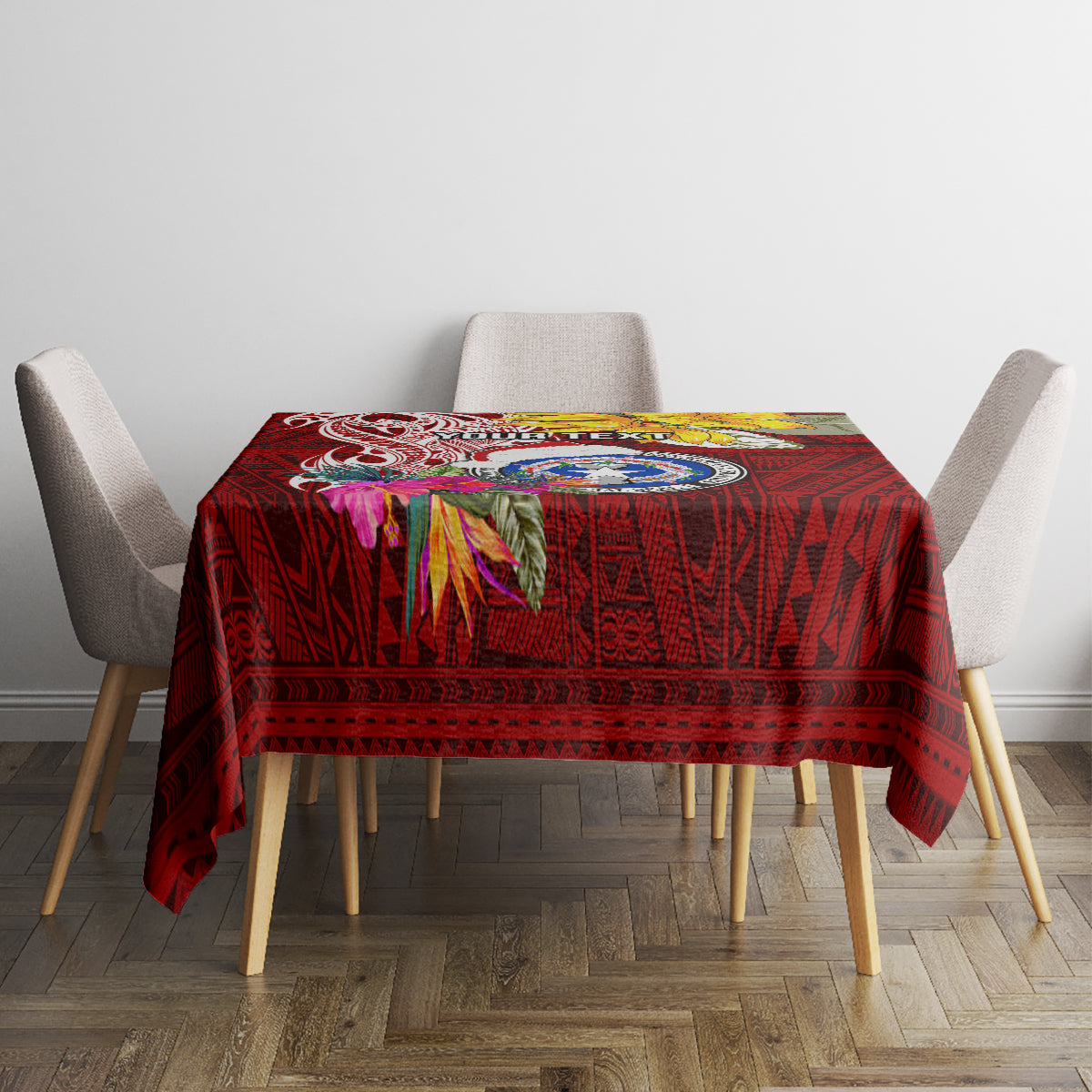 Custom Northern Mariana Islands Christmas Tablecloth Funny Santa Hug Latte Stone Ylang-ylang and Polynesia Pattern Red LT03 - Polynesian Pride
