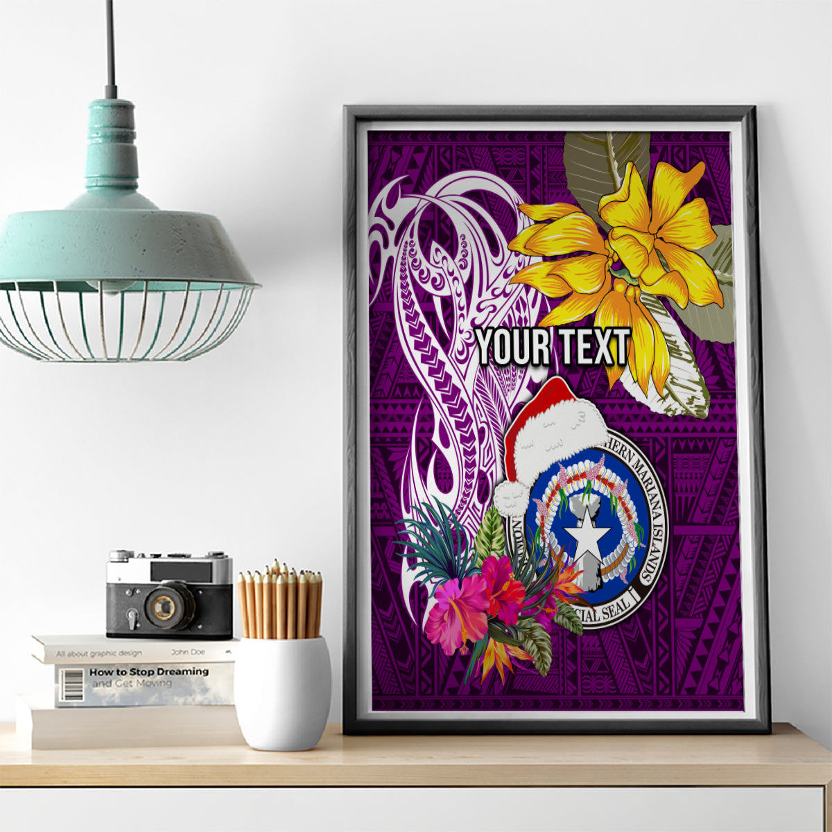 Custom Northern Mariana Islands Christmas Canvas Wall Art Funny Santa Hug Latte Stone Ylang-ylang and Polynesia Pattern Pink LT03 - Polynesian Pride