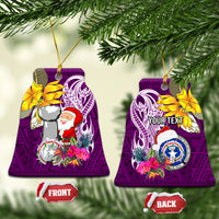 Custom Northern Mariana Islands Christmas Ceramic Ornament Funny Santa Hug Latte Stone Ylang-ylang and Polynesia Pattern Pink LT03 Bell Flake Pink - Polynesian Pride