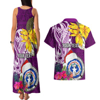 Custom Northern Mariana Islands Christmas Couples Matching Tank Maxi Dress and Hawaiian Shirt Funny Santa Hug Latte Stone Ylang-ylang and Polynesia Pattern Pink LT03 - Polynesian Pride