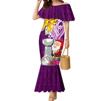 Custom Northern Mariana Islands Christmas Mermaid Dress Funny Santa Hug Latte Stone Ylang-ylang and Polynesia Pattern Pink LT03 Women Pink - Polynesian Pride