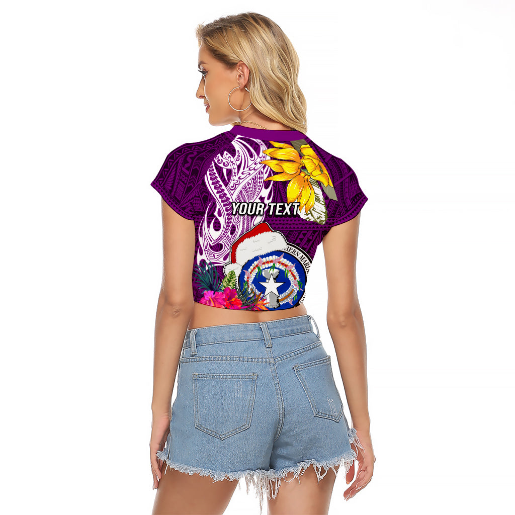 Custom Northern Mariana Islands Christmas Raglan Cropped T Shirt Funny Santa Hug Latte Stone Ylang-ylang and Polynesia Pattern Pink LT03 - Polynesian Pride